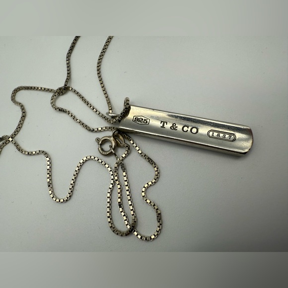 Tiffany & Co. 1837 sterling silver bar pendant necklace + original Tiffany bag